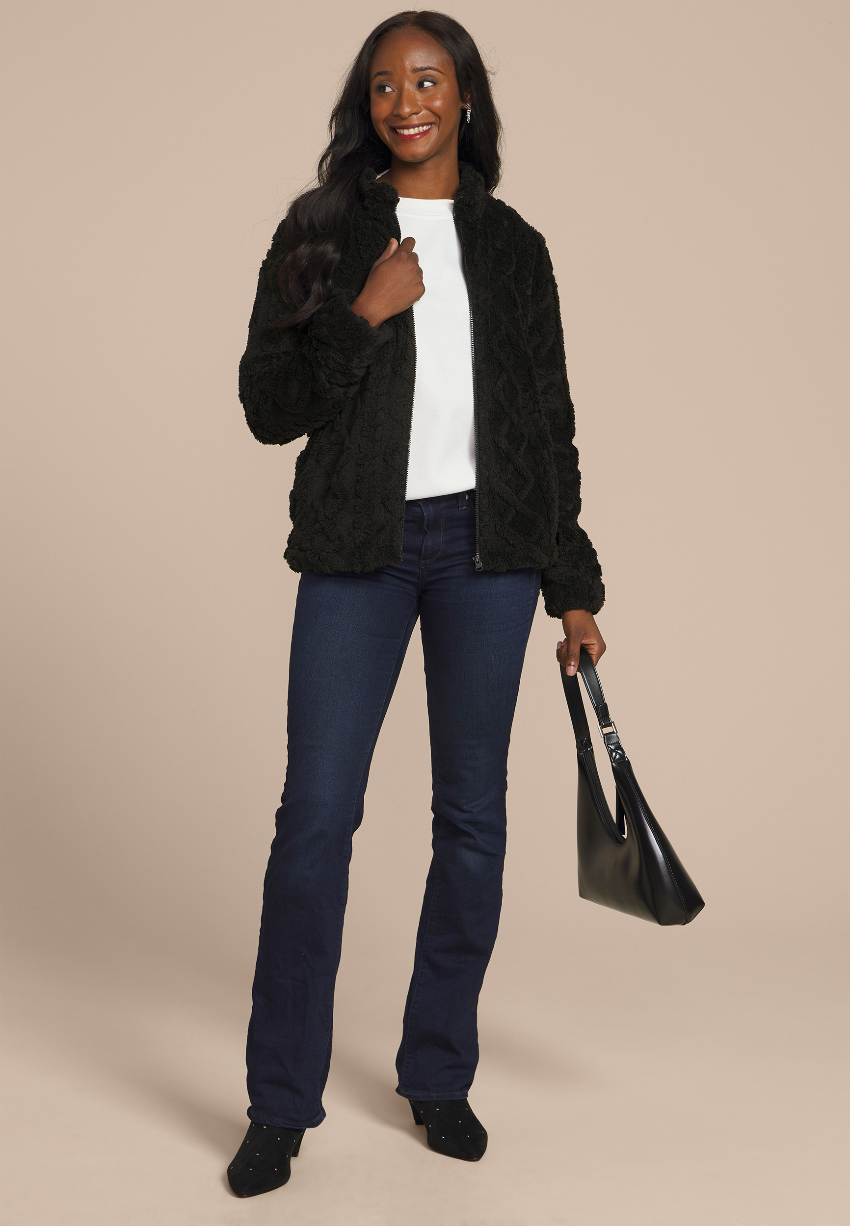 Studio Y Cabled Texture Sherpa Jacket | maurices