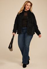 Plus Size Studio Y Cabled Texture Sherpa Jacket, , small