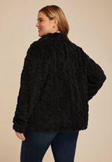 Plus Size Studio Y Cabled Texture Sherpa Jacket, , small