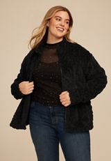 Plus Size Studio Y Cabled Texture Sherpa Jacket, , small