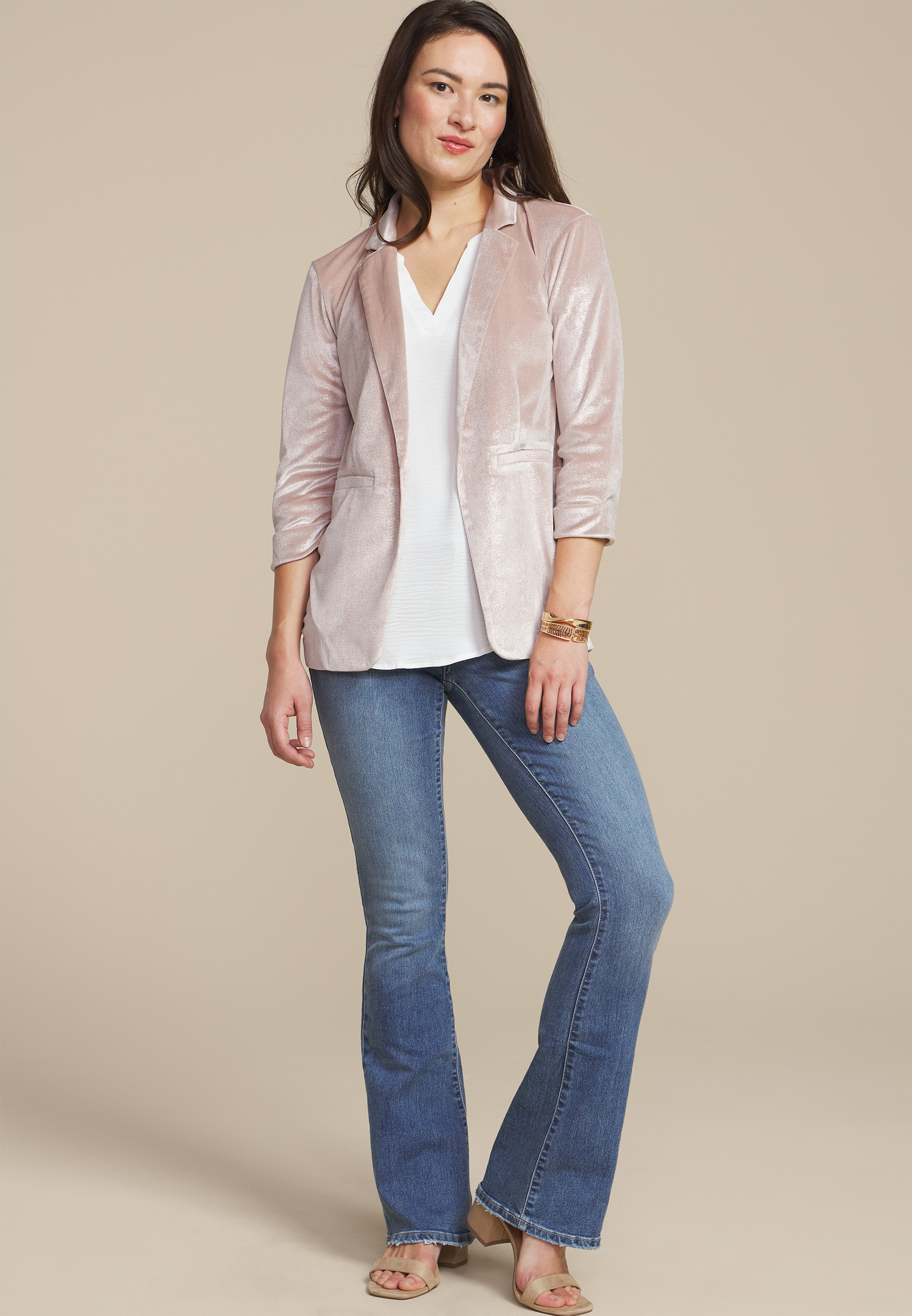 Metallic Velvet Blazer, , large