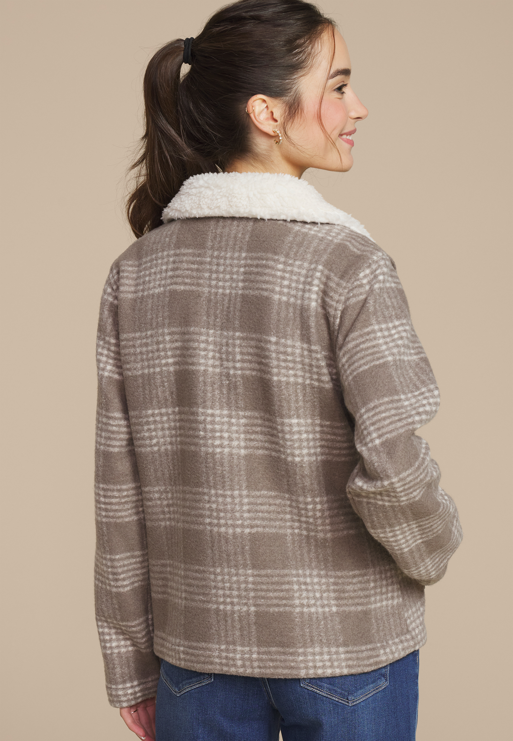 Plaid Sherpa Collar Jacket, , large