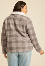 Plus Size Plaid Sherpa Collar Jacket, , small