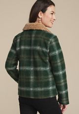 Green Plaid Sherpa Collar Jacket, , small