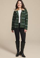 Green Plaid Sherpa Collar Jacket, , small