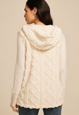 Cozy Hooded Cable Sherpa Vest, ECRU, small