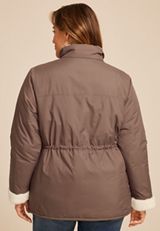 Plus Size Sherpa Trim Puffer Jacket, , small