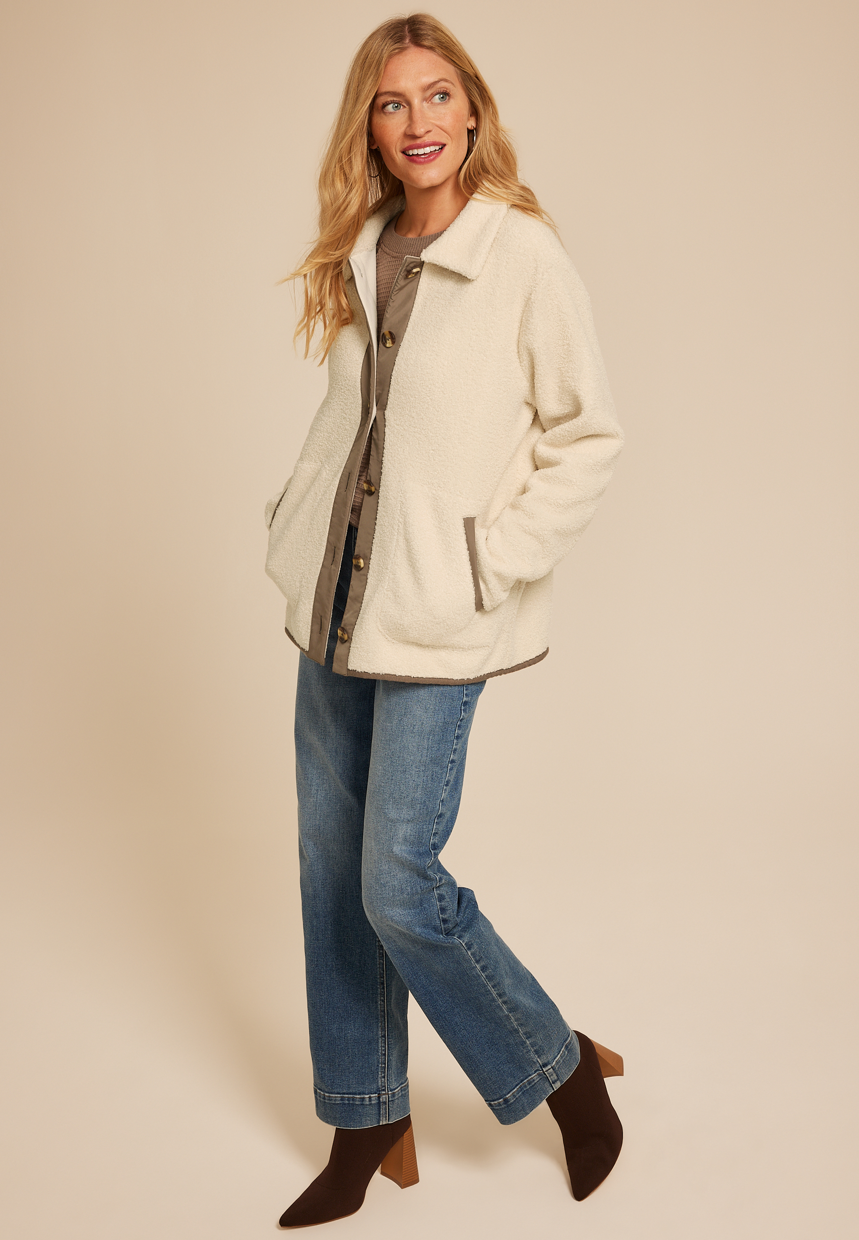 Curly Sherpa Button Jacket, , large