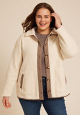 Plus Size Curly Sherpa Button Jacket, , small