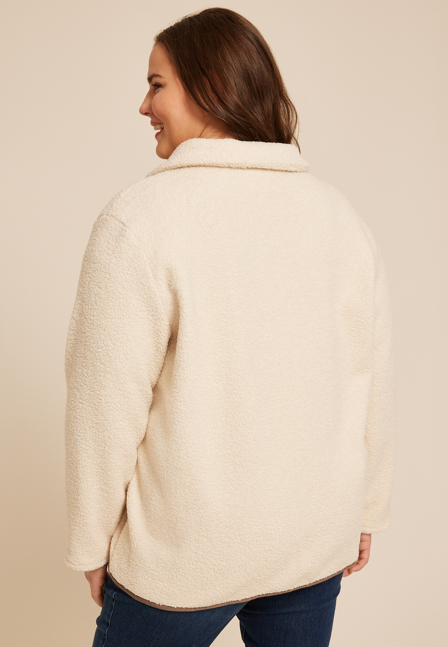 Plus Size Curly Sherpa Button Jacket, , large