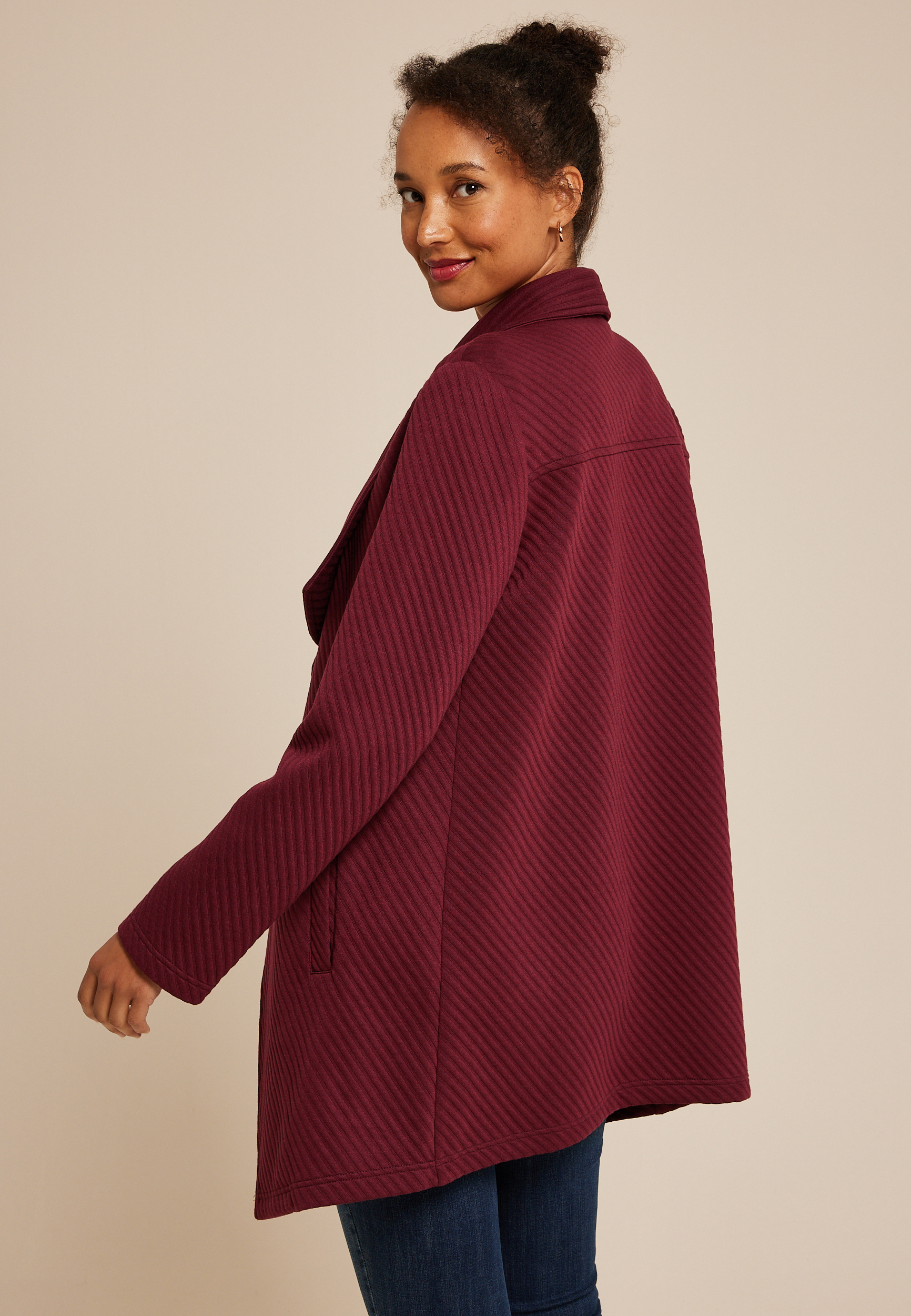 Ribbed Waterfall Cardigan, TAWNY PORT, large