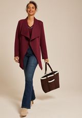 Ribbed Waterfall Cardigan, TAWNY PORT, small
