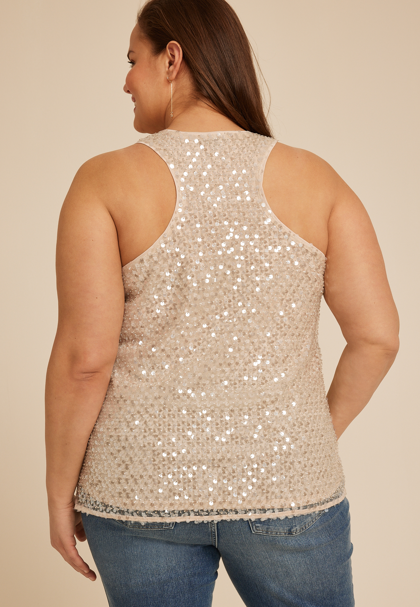 Plus Size Studio Y Sequin Racerback Tank Top maurices