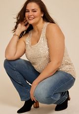 Plus Size Studio Y Sequin Racerback Tank Top, C727, small