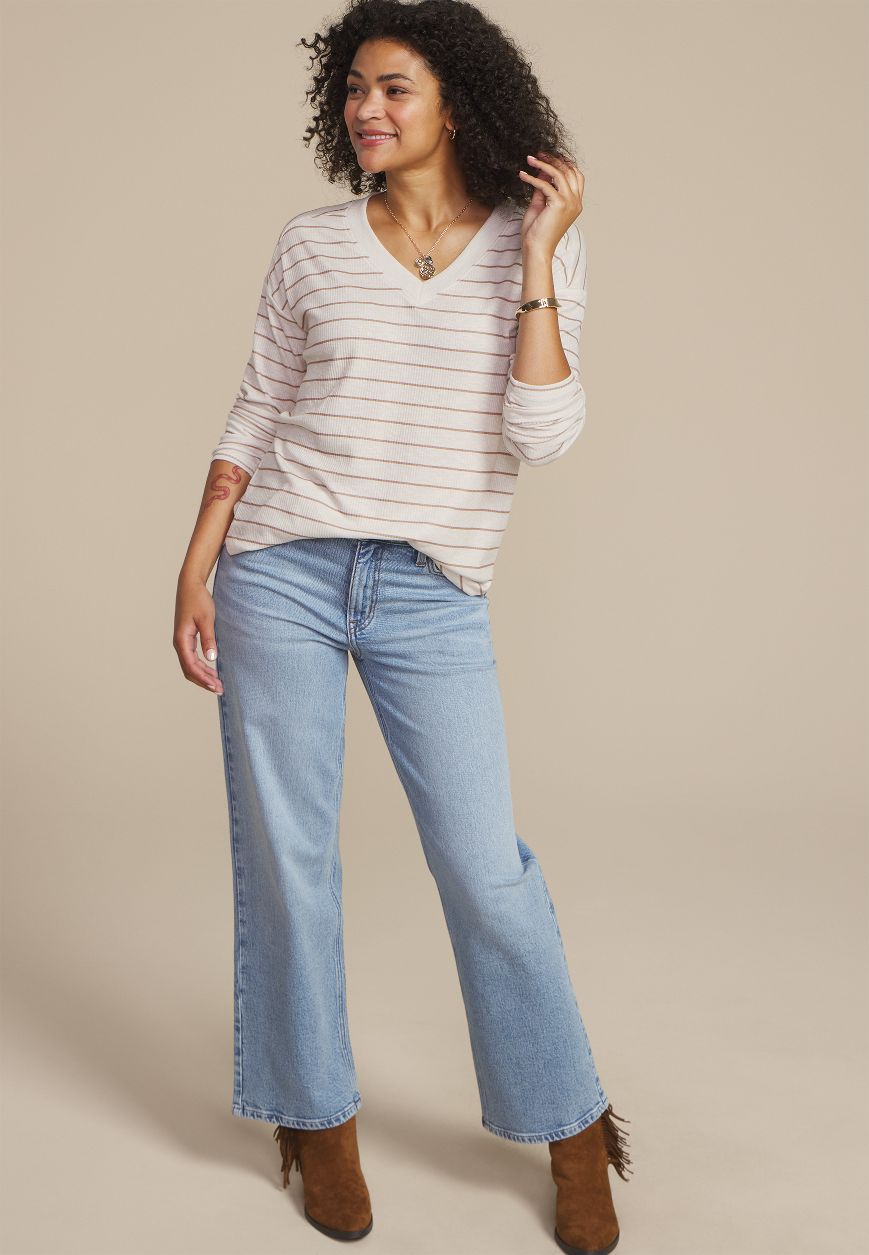 24/7 Berkley Striped Long Sleeve Tee, SAND GOLD COMBO, large