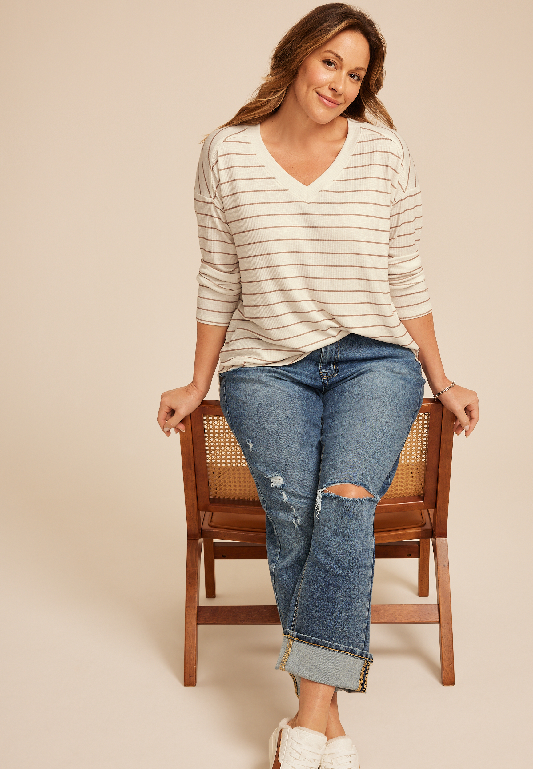 Plus Size 24/7 Berkley Striped Long Sleeve Tee, C6251, large
