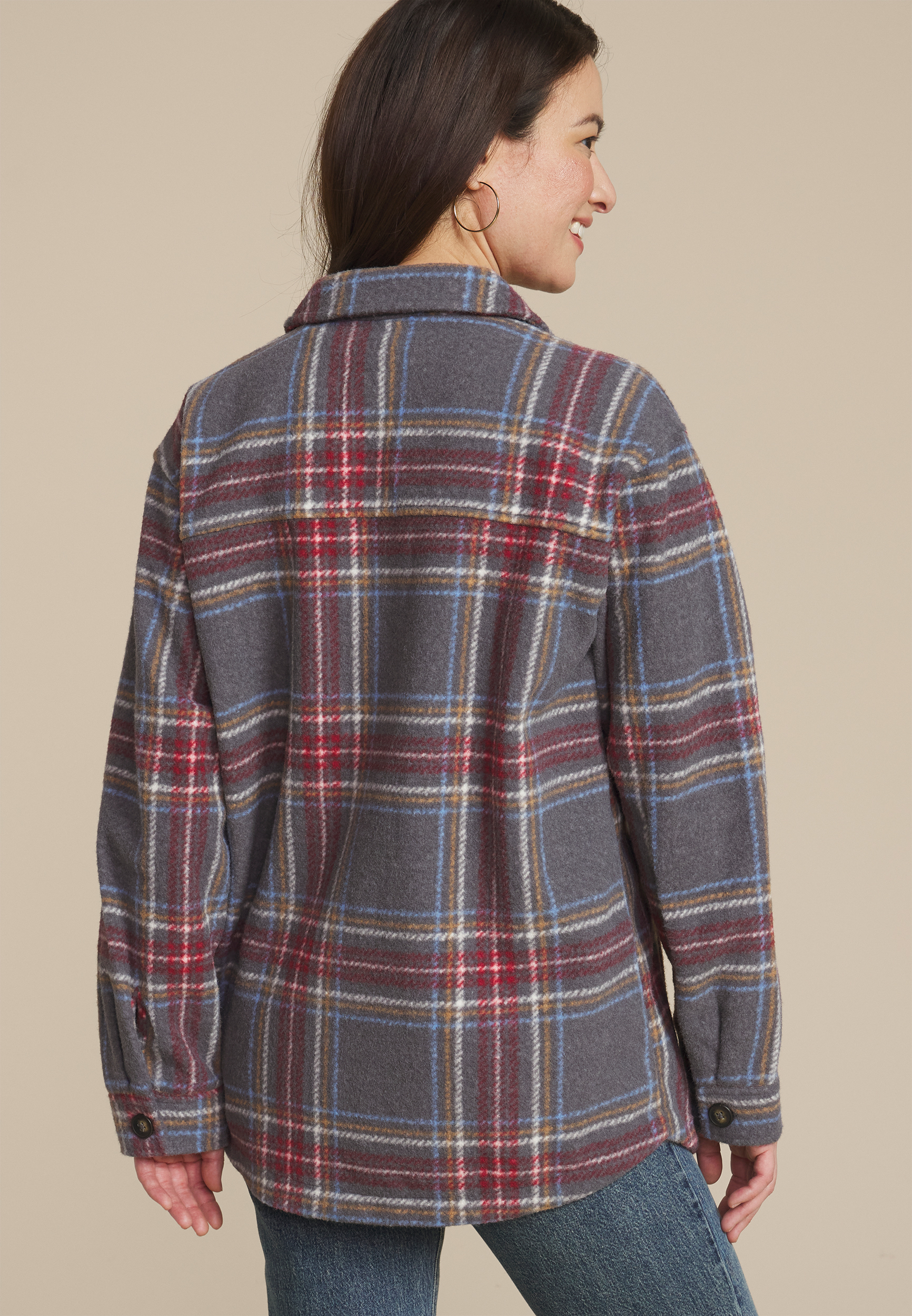 Plaid Shacket, GRAY COMBO, large