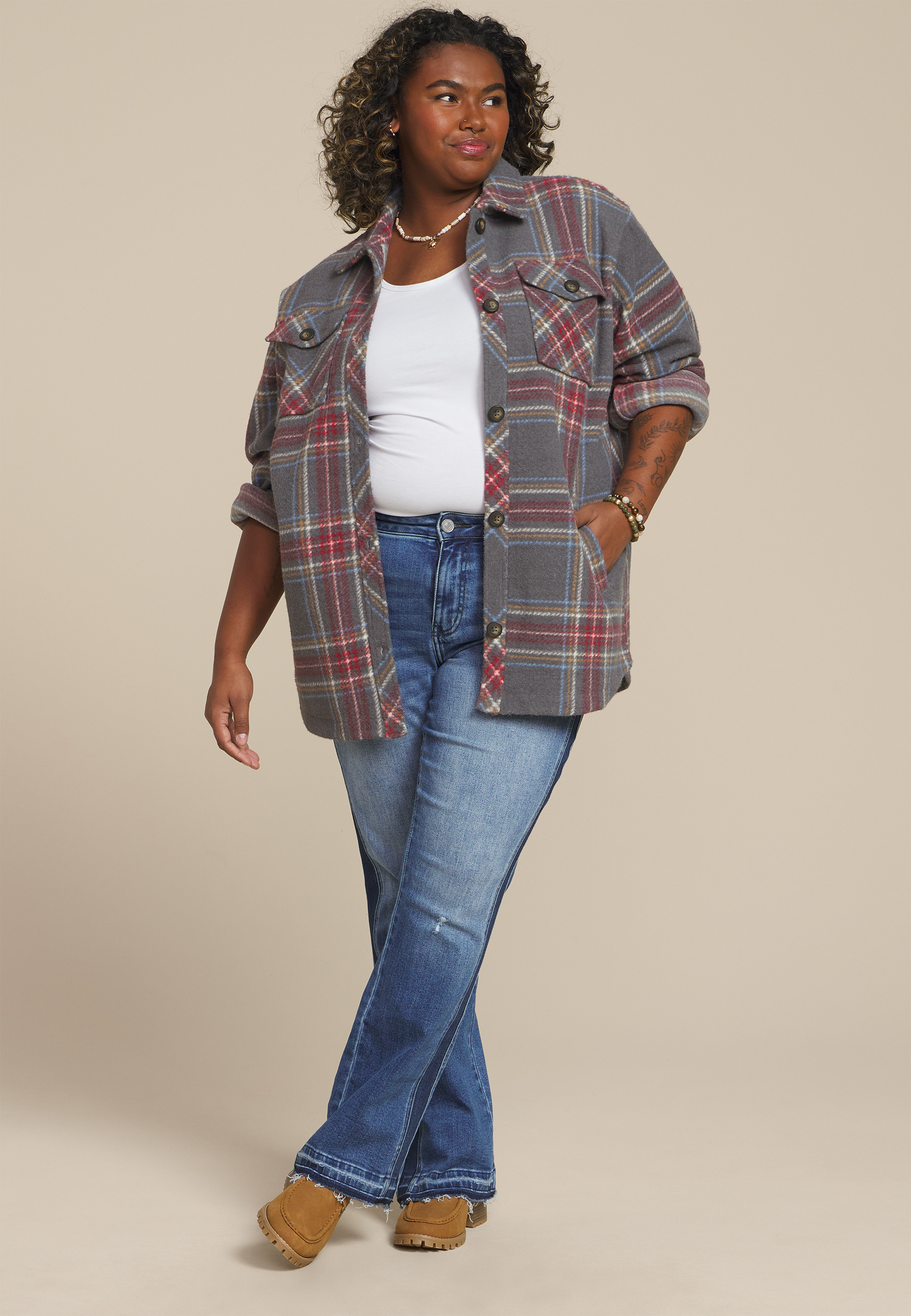 Plus Size Plaid Shacket, C1755, large
