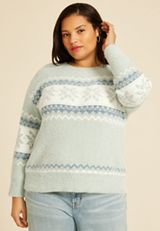 Plus Size Green Fair Isle Snowflake Sweater, , small