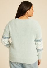 Plus Size Green Fair Isle Snowflake Sweater, , small