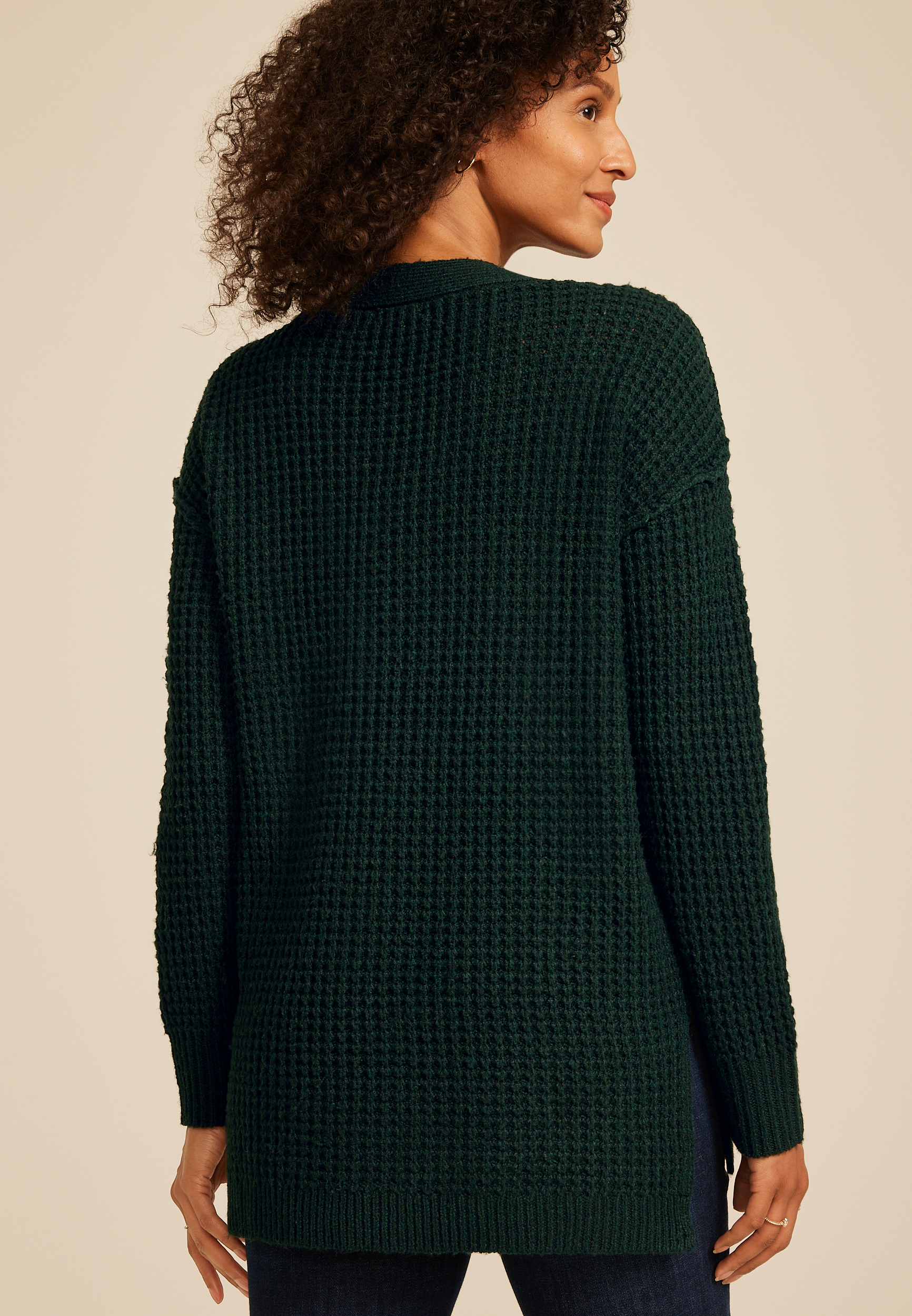 Oversized Waffle Henley Sweater, C1037, large