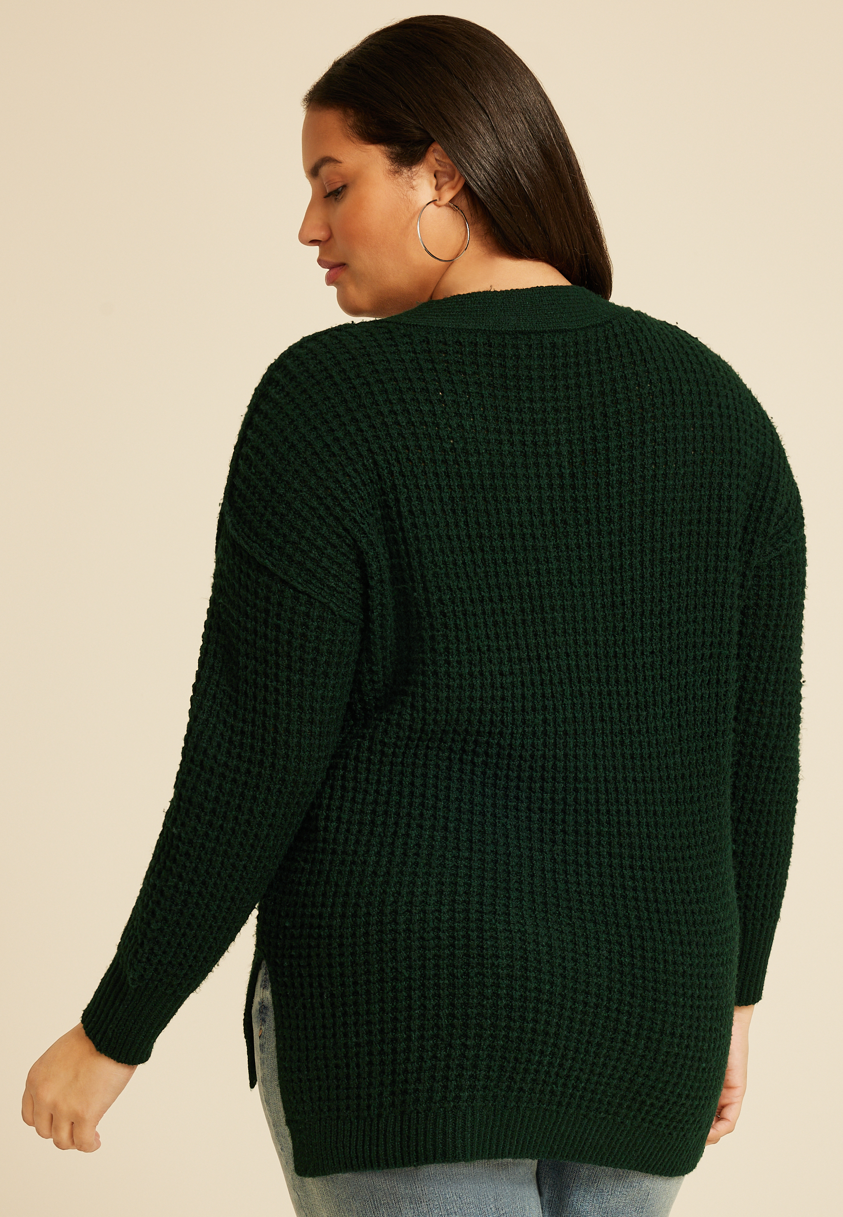 Plus Size Oversized Waffle Henley Sweater, C1037, large