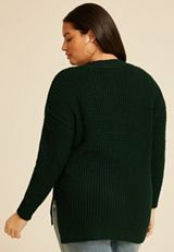 Plus Size Oversized Waffle Henley Sweater, C1037, small