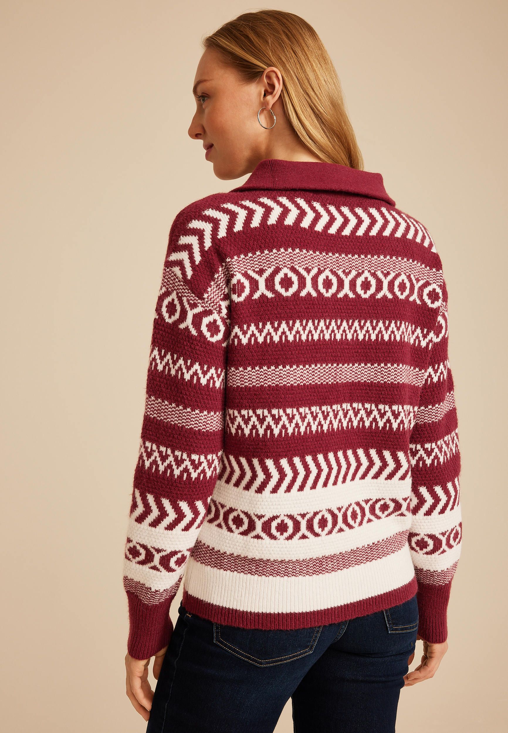 Geometric Nordic Quarter Zip Sweater, C5032, large