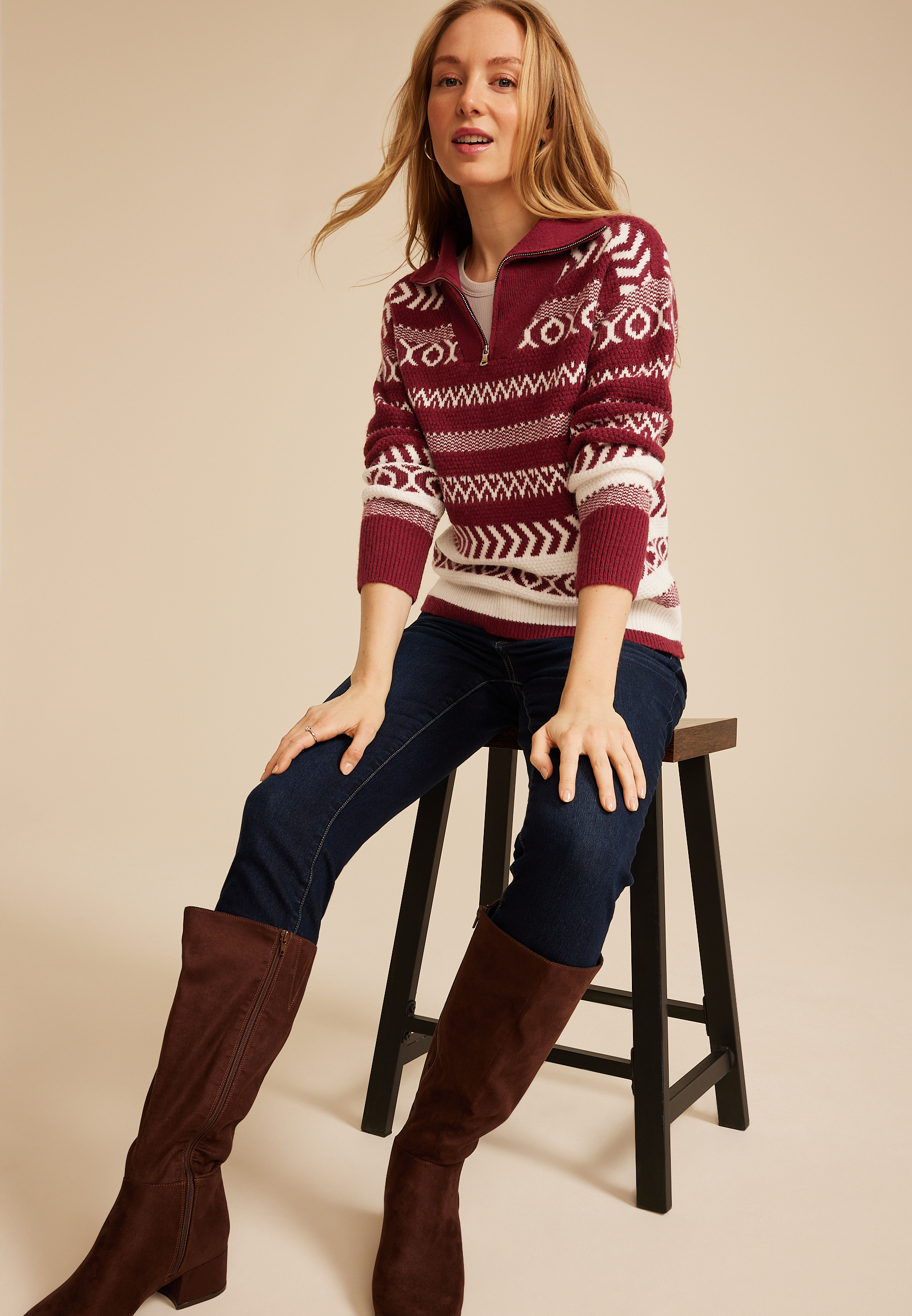 Geometric Nordic Quarter Zip Sweater, C5032, large