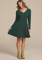 Ribbed V Neck Snap Cuff Skater Dress, C1037, small