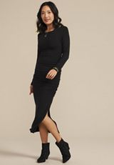 Ruched Long Sleeve Midi Dress, C106, small