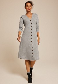 Blue Ribbed Velvet Smocked Midi Dress