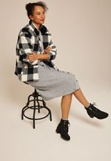 Ribbed Knit Button Front Midi Dress, MEDIUM HEATHER GRAY, small