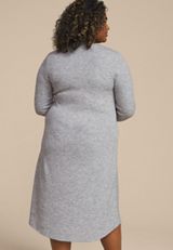 Plus Size Ribbed Knit Button Front Midi Dress, C2820, small