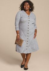 Plus Size Ribbed Knit Button Front Midi Dress, C2820, small