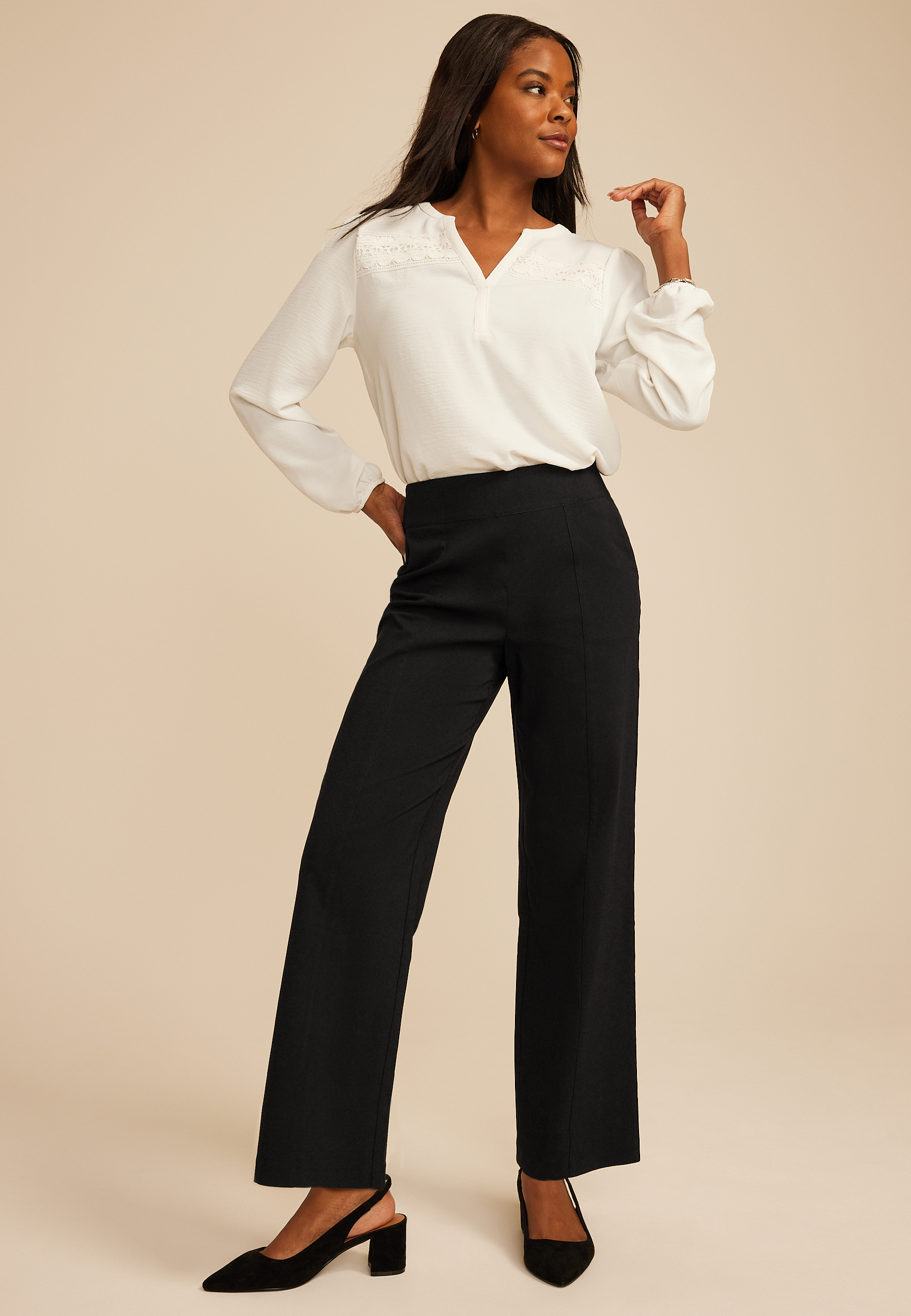 Bengaline Wide Leg, BLACK, large