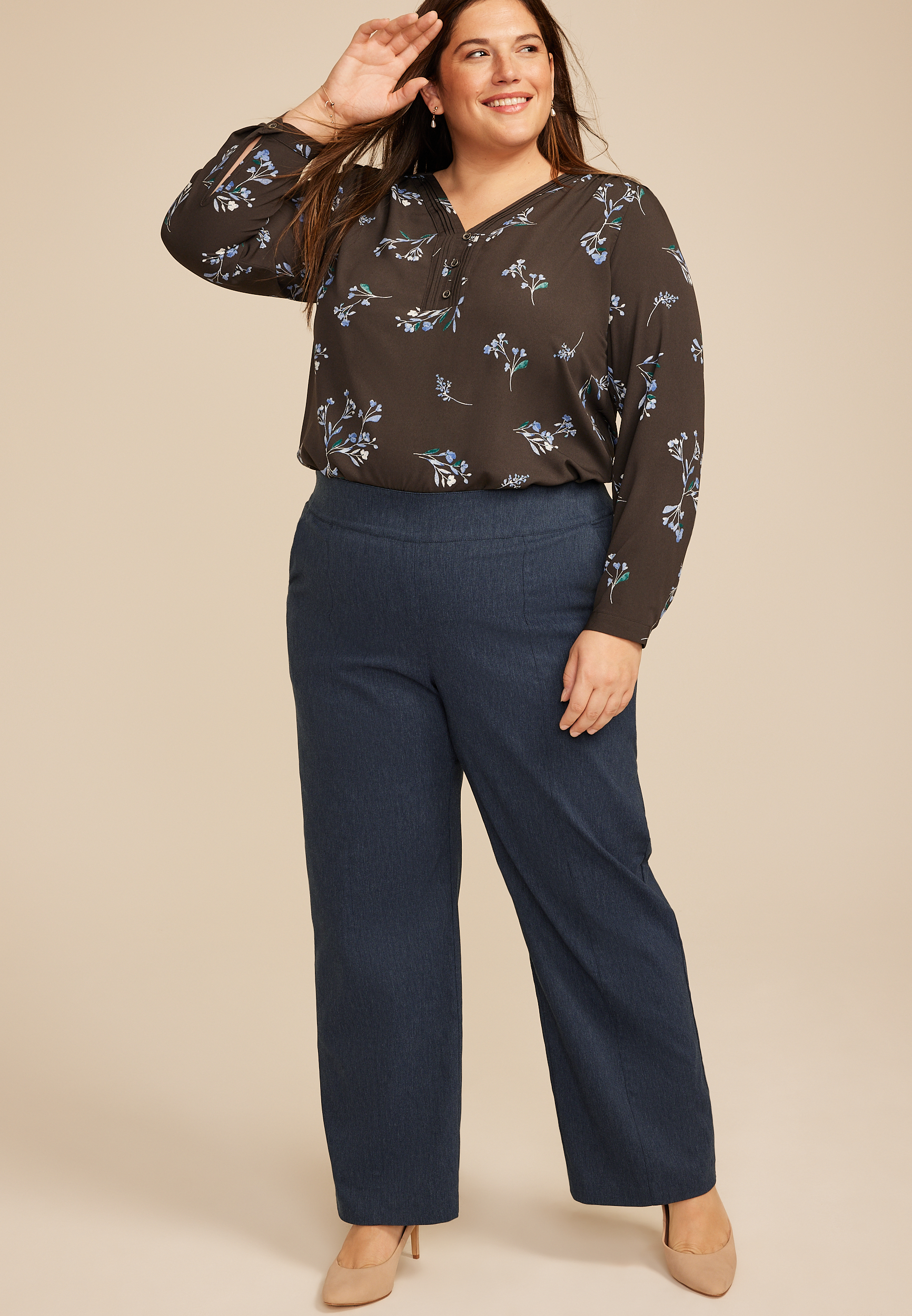 Plus Size Denim Bengaline Wide Leg Pant, C1187, large