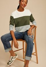 24/7 Clara Colorblock Long Sleeve Tee, OLIVE COMBO, small