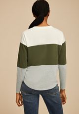 24/7 Clara Colorblock Long Sleeve Tee, OLIVE COMBO, small