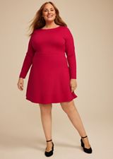 Plus Size Red Ponte Long Sleeve Mini Dress, C4486, small