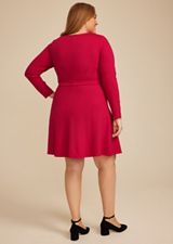 Plus Size Red Ponte Long Sleeve Mini Dress, C4486, small