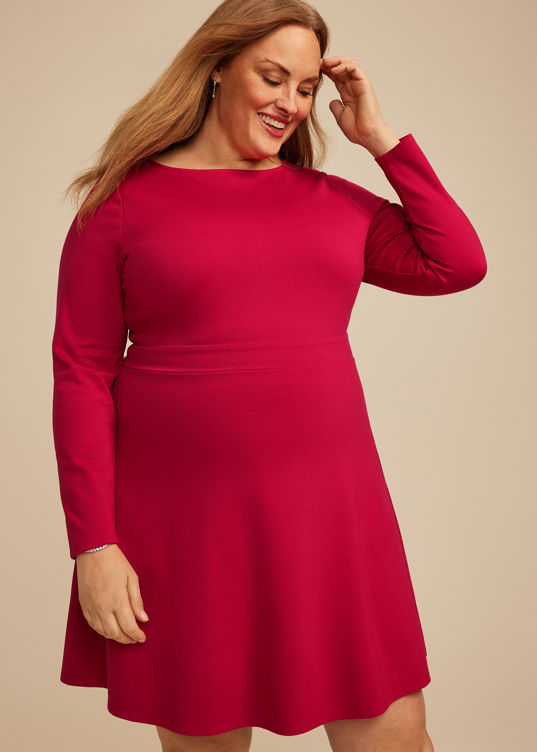 Plus Size Red Ponte Long Sleeve Mini Dress maurices