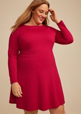 Plus Size Red Ponte Long Sleeve Mini Dress, C4486, small