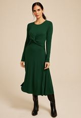 Green Twist Front Long Sleeve Midi Dress, MYRTL GREEN, small
