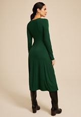 Green Twist Front Long Sleeve Midi Dress, MYRTL GREEN, small