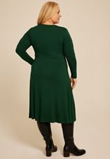 Plus Size Green Twist Front Long Sleeve Midi Dress, MYRTL GREEN, small