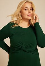 Plus Size Green Twist Front Long Sleeve Midi Dress, MYRTL GREEN, small