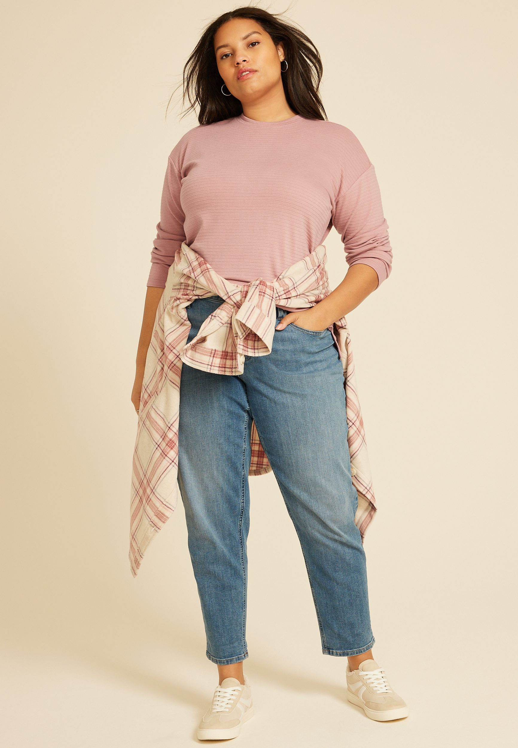 Plus Size 24/7 Ottoman Rib Long Sleeve Tee, C8503, large