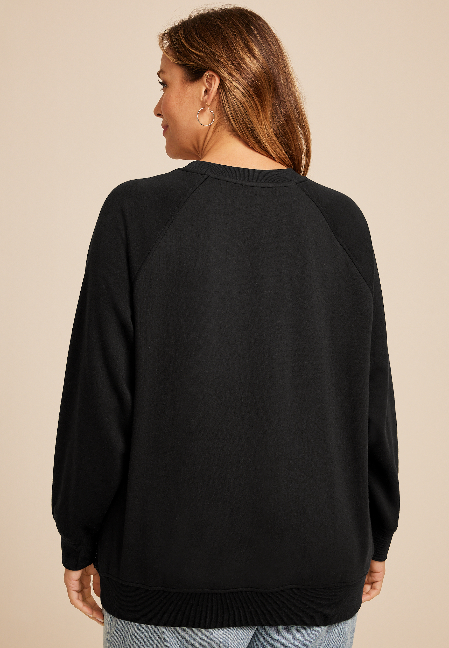 Plus Size Studio Y Black Shimmer Tunic Sweatshirt, C106, large