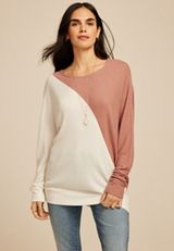 24/7 Dakota Diagonal Seam Colorblock Long Sleeve Tee, CHERRYWOOD BROWN COMBO, small